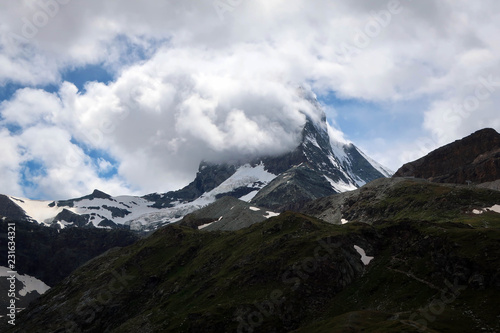 Matterhorn Mount covered by clouds view, Switzerland