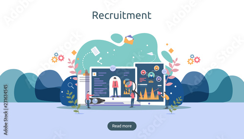 Job hiring and online recruitment concept with tiny people character. agency interview. select a resume process. template for web landing page, banner, presentation, social media. Vector illustration.
