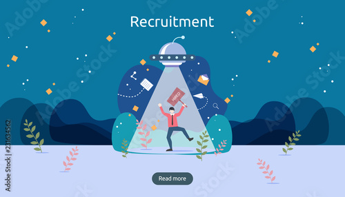 Fototapeta Naklejka Na Ścianę i Meble -  Job hiring and online recruitment concept with tiny people character. agency interview. select a resume process. template for web landing page, banner, presentation, social media. Vector illustration.