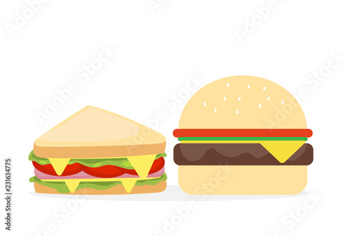 Vector illustration Sandwiches and hamburger