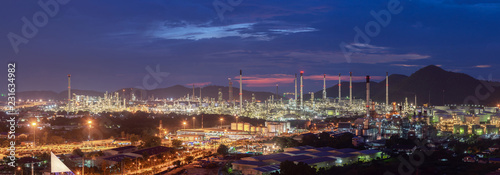 Beautiful sunset  petrochemical oil refinery factory plant cityscape of Chonburi province at night on 2017 , landscape Thailand