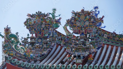 Beautiful chinese traditional clan house and temple rooftop in Penang photo