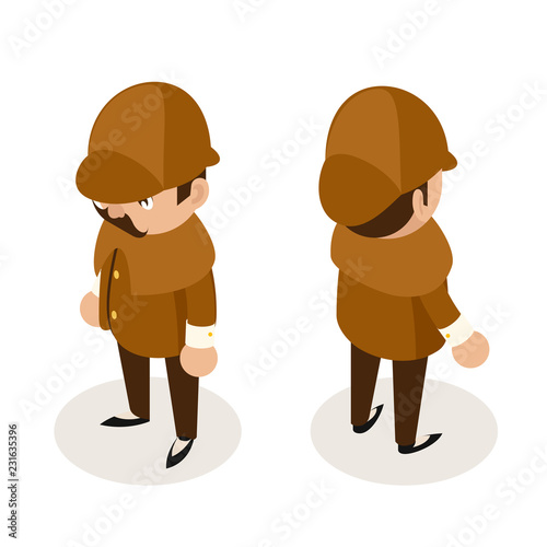 Detective gentleman victorian isometric isolated game character flat design vector illustration