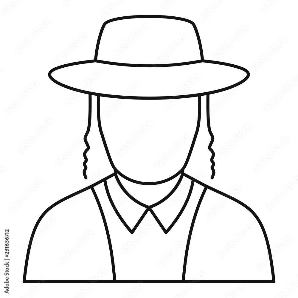 Jewish man face icon. Outline jewish man face vector icon for web design isolated on white background Jewish man face icon. Outline jewish man face vector icon for web design isolated on white background