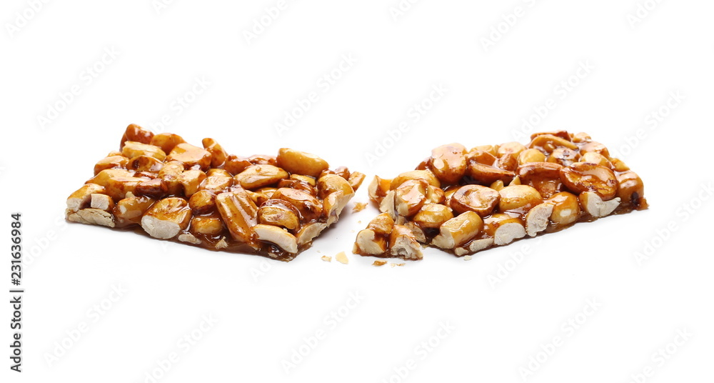 Caramel peanut bar isolated on white background Caramel peanut bar isolated on white background