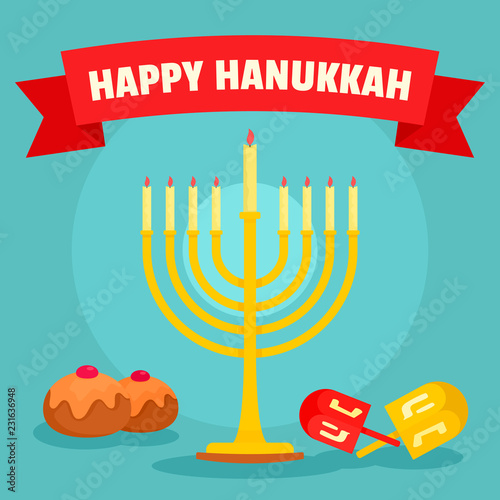 Jewish happy hanukkah concept background. Flat illustration of jewish happy hanukkah vector concept background for web design