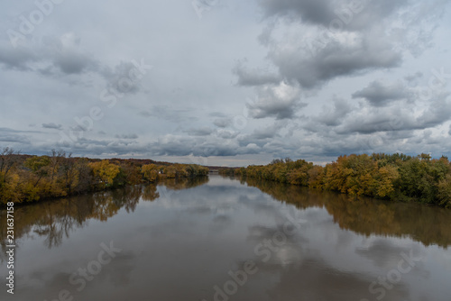 Beautiful panoramic Wabash river vista in Lafayette, Indiana, in autumn