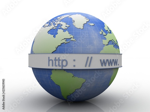 3d rendering https WWW sign on globe