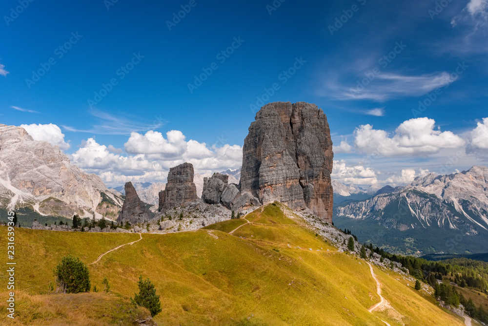 Fototapeta premium Summer view Cinque Torri, Dolomiti Alps, Italy Alto Adige, South Tyrol