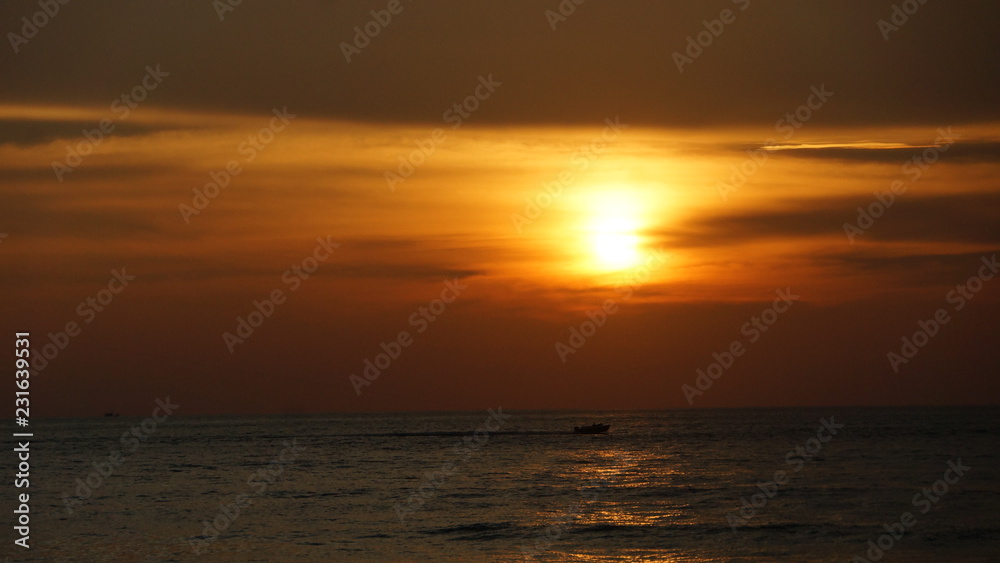 Sunset scene at Batu Ferringhi Beach in Penang