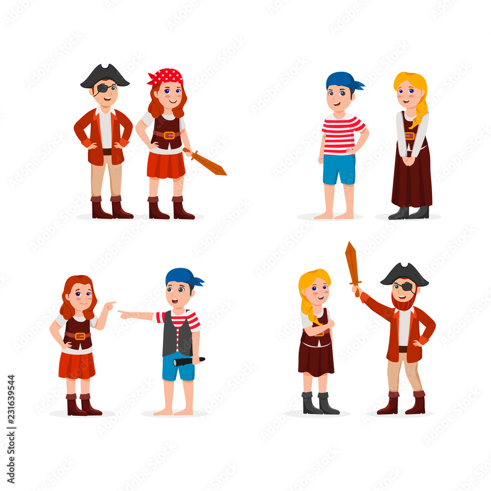 Set Illustration Pirates Kids Vector Cartoon Illustration Set Illustration Pirates Kids Vector Cartoon Illustration