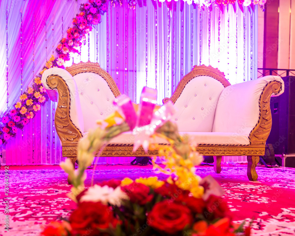 Indian Wedding Stage.Indian wedding decoration. Indian beautiful ...