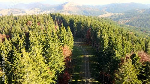 Aerial view of the mountain road and beautiful autumn landscape photo