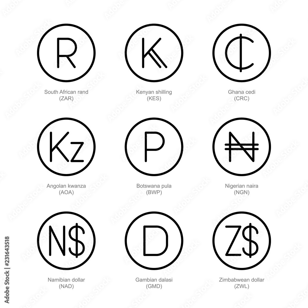 Currency Exchange Icons Money Line Signs South African Rand Kenyan 