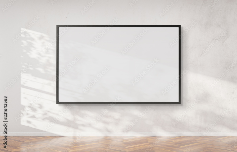 Black frame hanging on a wall mockup 3d rendering Stock Photo | Adobe Stock