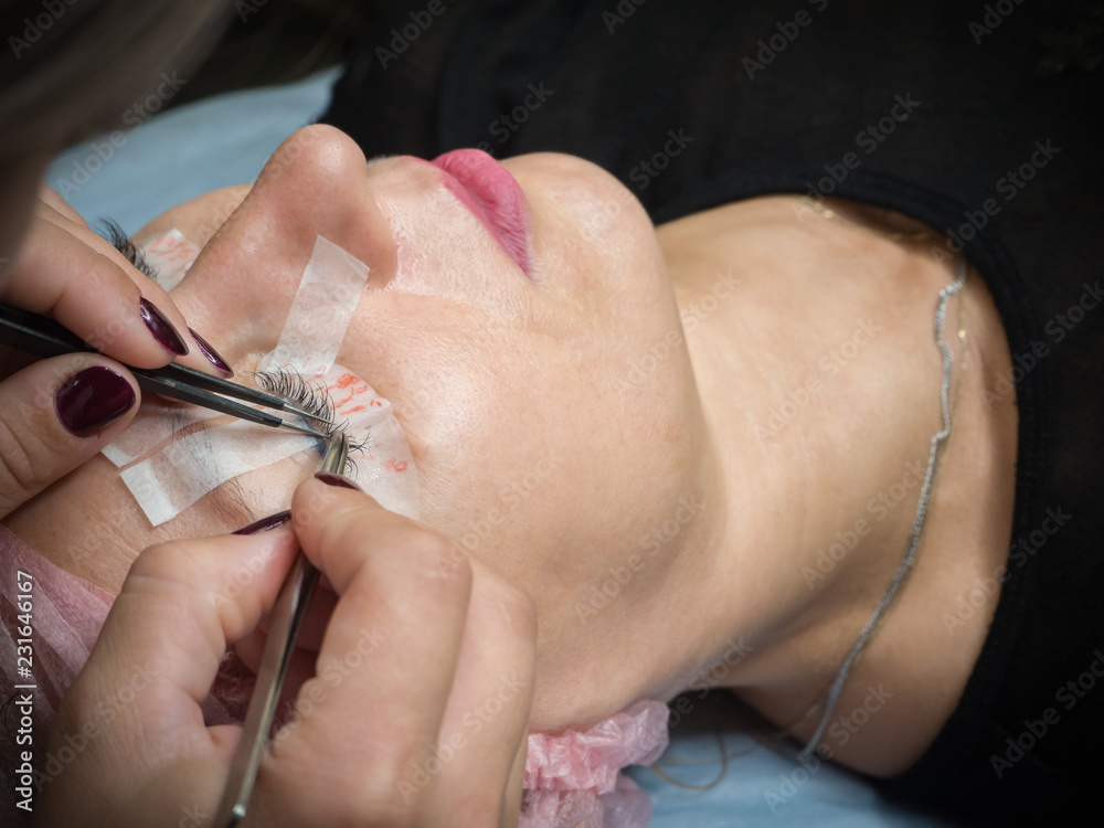 Eyelash extension procedure.