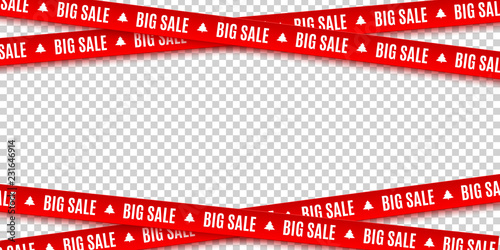 Red ribbons for Christmas sale isolated on transparent background. Big sale. Graphic elements. Vector illustration