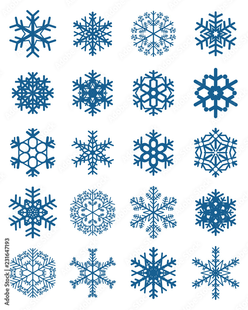 Set of different blue snowflakes on a white background Set of different blue snowflakes on a white background