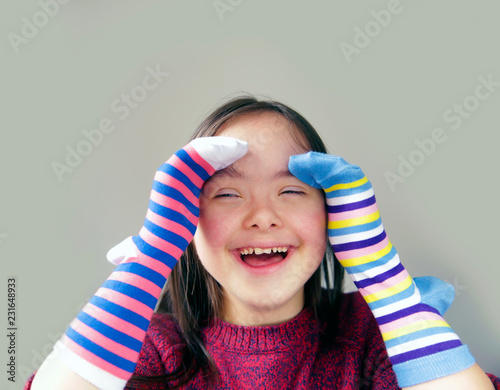 Beautiful girl have fun with socks