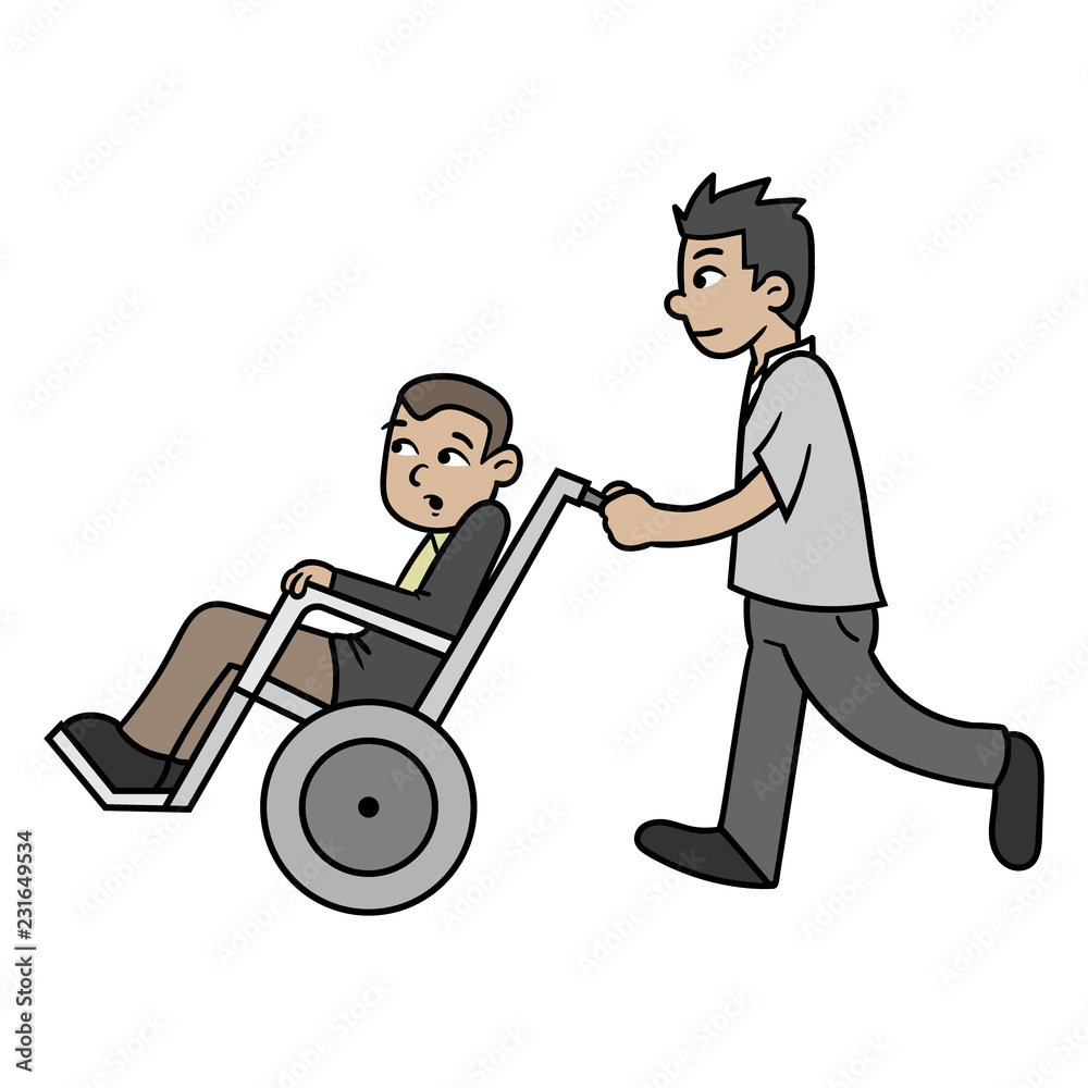 pushing wheelchair cartoon