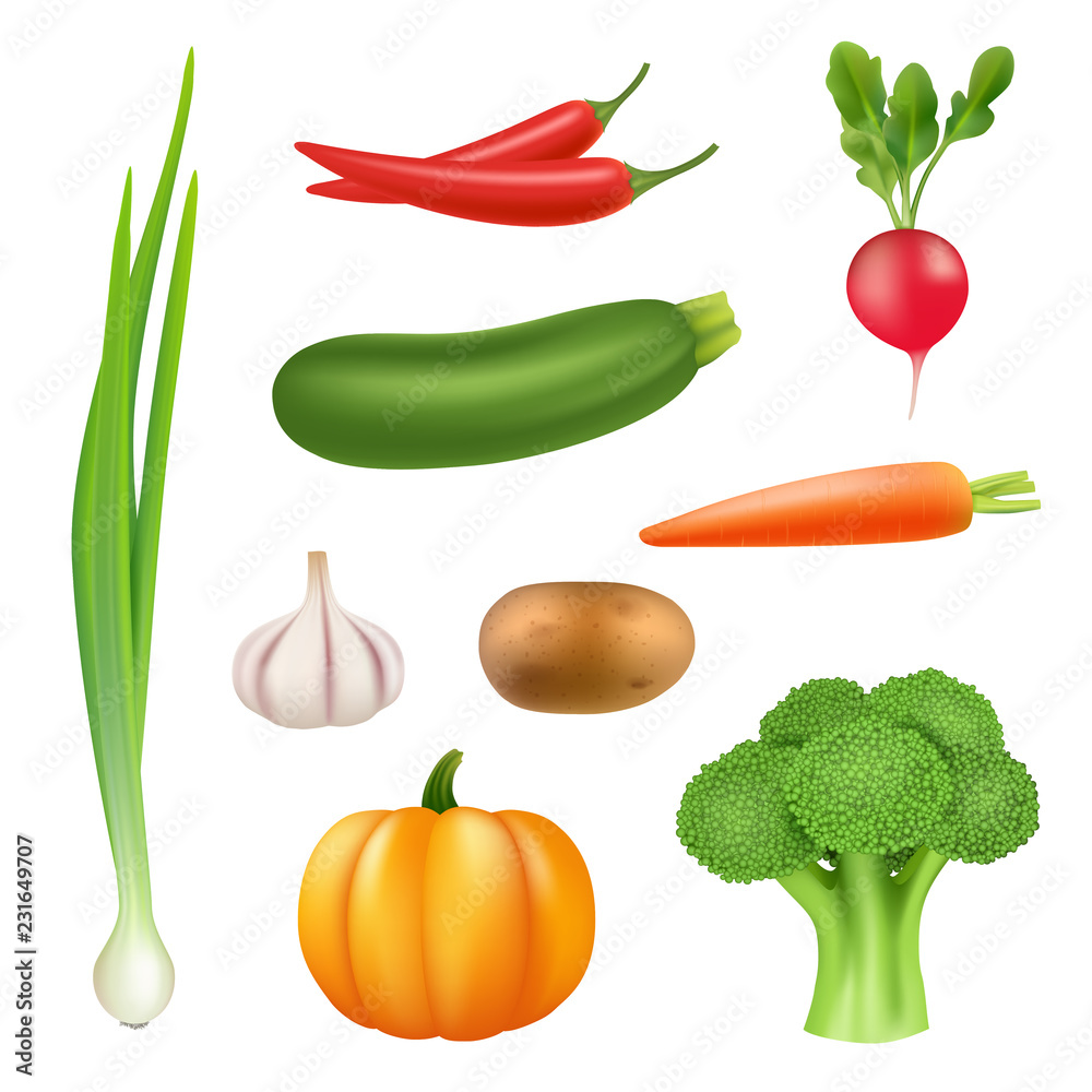 Free Vector, Realistic drawing vegetables