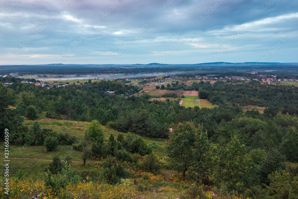 View from Miedzianka peak in Swietokrzyskie Mountains near Kielce, Poland