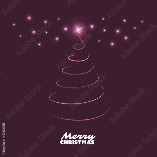 Merry Christmas, Happy Holidays Card - Dark Christmas Tree Shape Made from Bright Spiraling Light