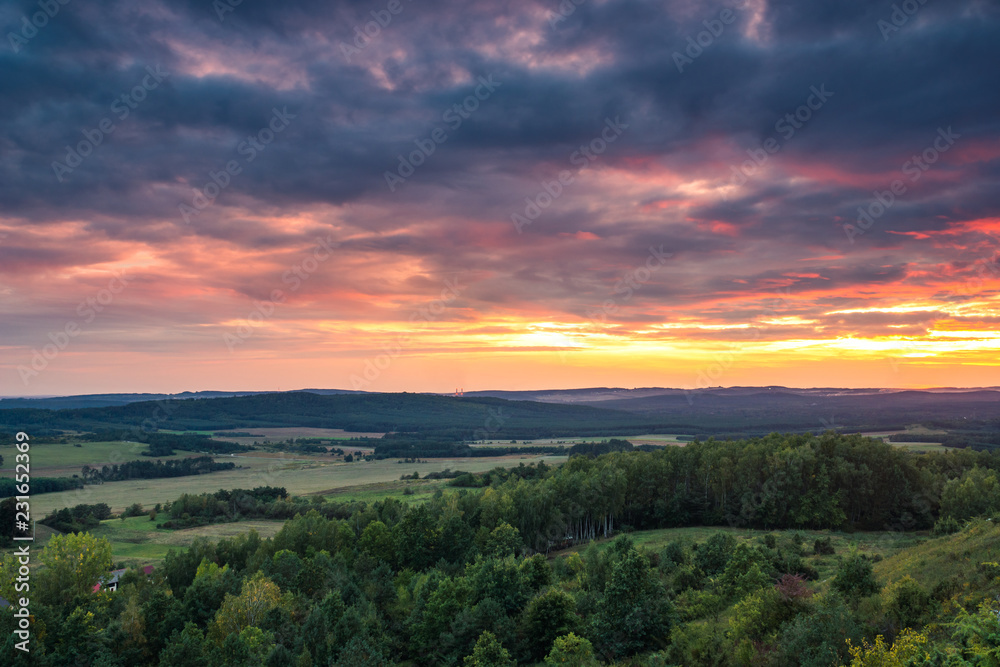 View from Miedzianka peak in Swietokrzyskie Mountains near Kielce, Poland