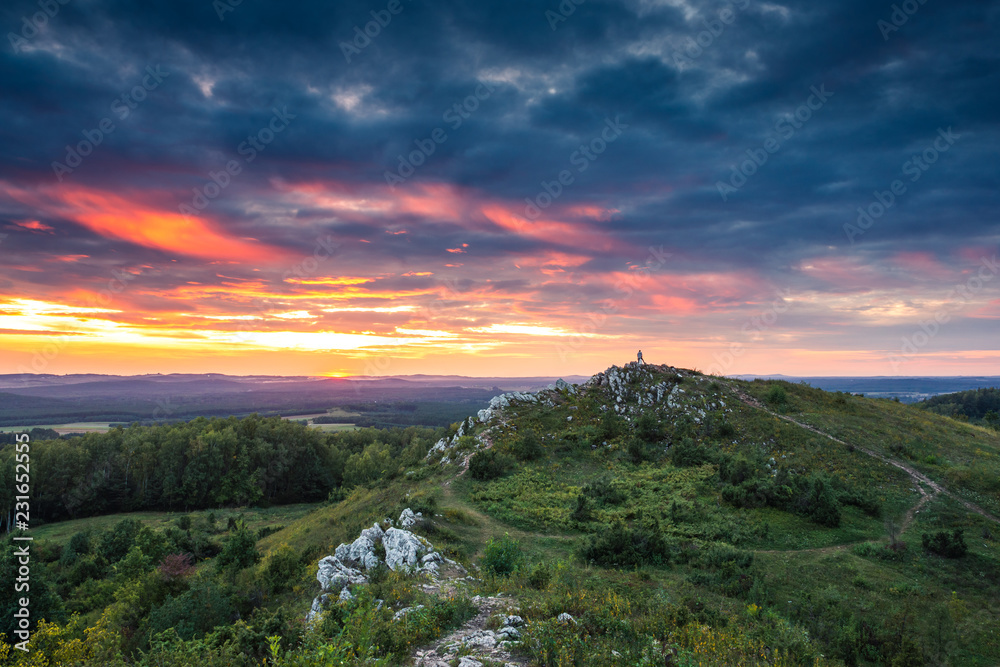 View from Miedzianka peak in Swietokrzyskie Mountains near Kielce, Poland