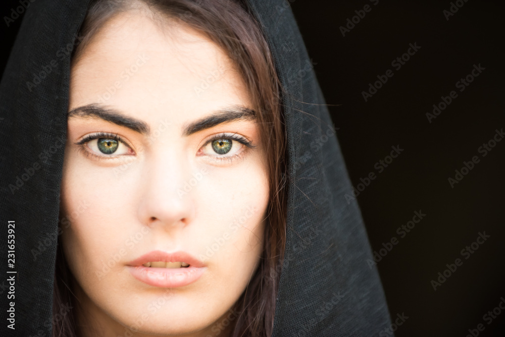 Beautiful woman face with green eyes Beautiful woman face with green eyes