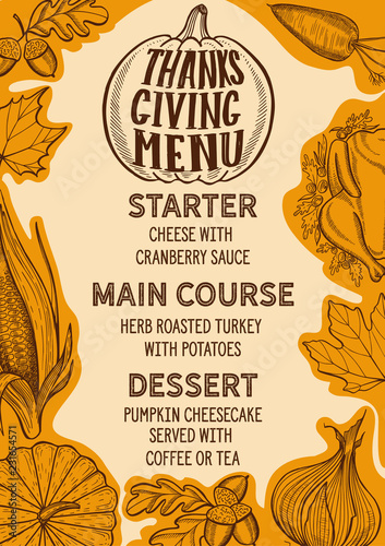 Thanksgiving food menu for holiday dinner celebration.