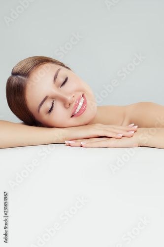 Spa woman relaxing on white background