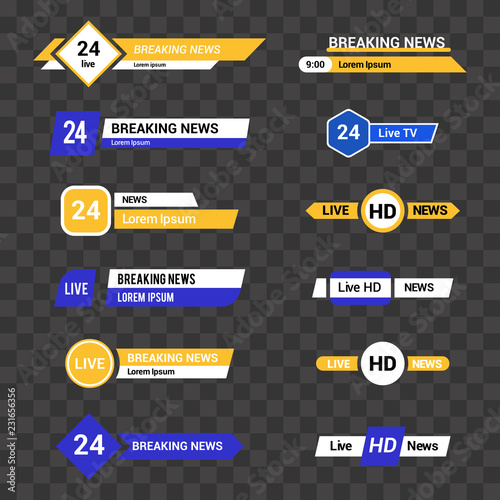 Vector set of TV banners and bars for news and sport channels