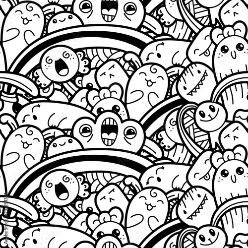 7291845 Funny doodle monsters seamless pattern for prints, designs and coloring books