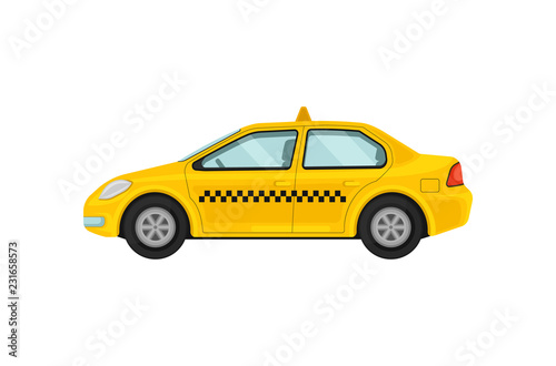 Fototapeta Naklejka Na Ścianę i Meble -  Airport taxi service. Classic yellow cab. Public transport. Flat vector element for banner or mobile application