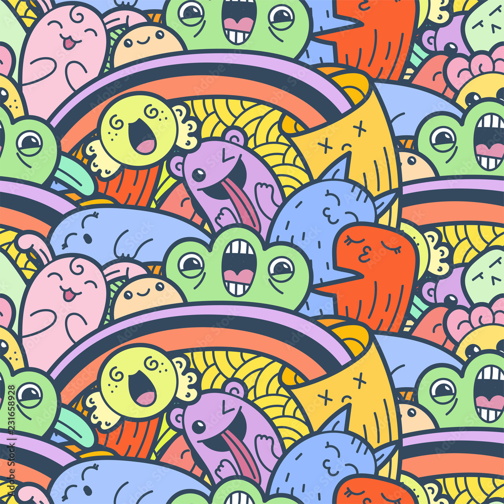 7291858 Funny doodle monsters seamless pattern for prints, designs and coloring books