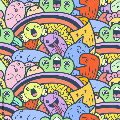 7291858 Funny doodle monsters seamless pattern for prints, designs and coloring books