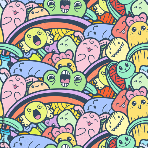 7291857 Funny doodle monsters seamless pattern for prints, designs and coloring books