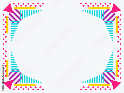 Memphis style frame. Geometric objects of the 80s. Design a template for invitations, leaflets and greeting cards. Vector illustration