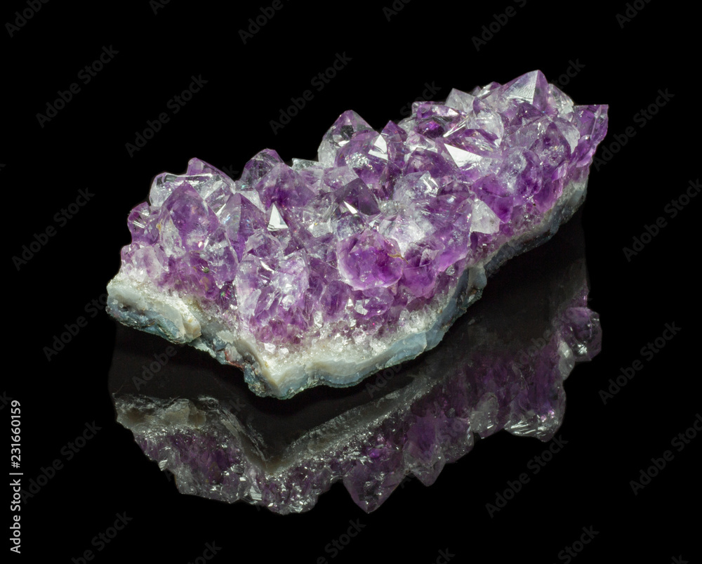 Natural amethyst druze on a black background