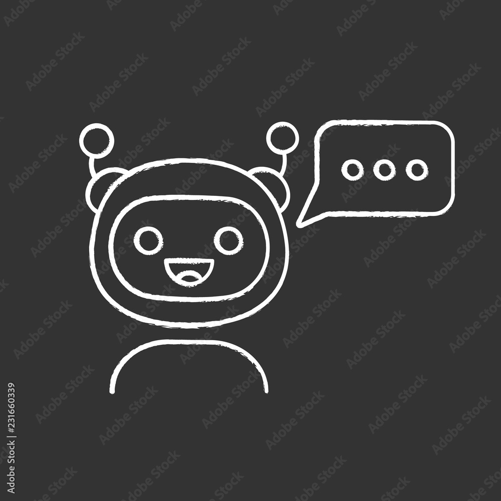 Chatbot with three dots in speech bubble chalk icon