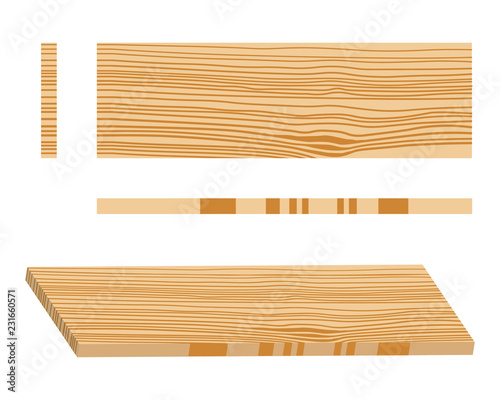 Set of wood logs for forestry and lumber industry. Illustration of trunks, stump and planks.