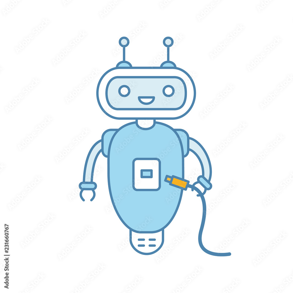 Chatbot with USB cable color icon Chatbot with USB cable color icon