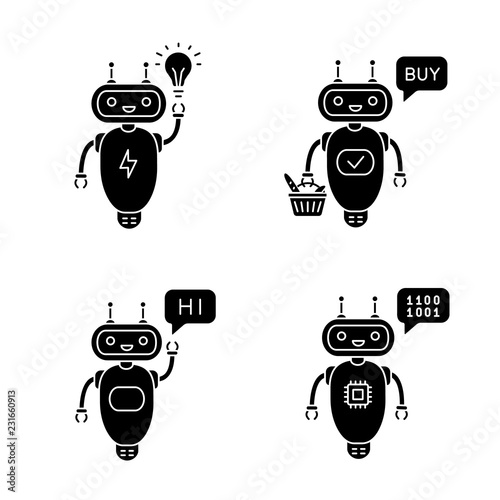 Chatbots glyph icons set