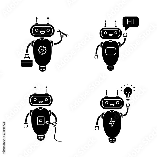 Chatbots glyph icons set