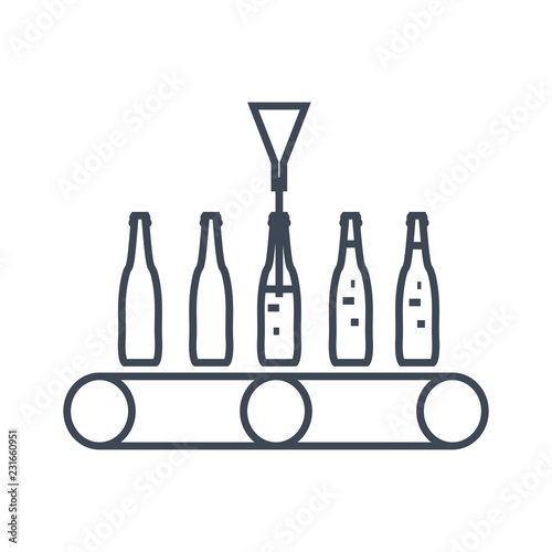 thin line icon bottling line, conveyor, pouring, filling