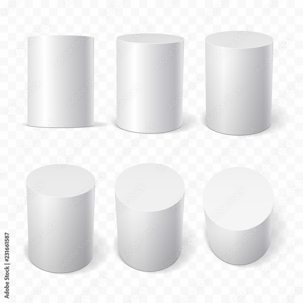 Set of white cylinders in various projections. Set of white cylinders in various projections.