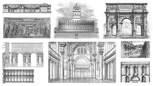 Roman Architecture - Vintage illustration from Meyers Konversations-Lexikon 1897