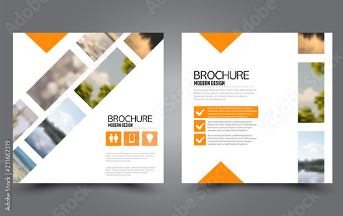 Square flyer template. Simple brochure design. Poster for business, education, advertisement, banner, ad banner. Orange color. Vector illustration.