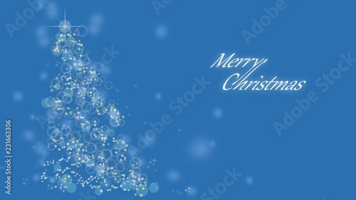 Christmas tree on a blue background with blinking lights on the inscription Merry Christmas